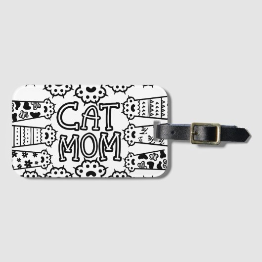Zwarte en witte kattenmoeder met kattenpoten bagagelabel (Voorkant (horizontaal))