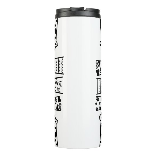 Zwarte en witte kattenmoeder met kattenpoten thermosbeker (Achterkant)