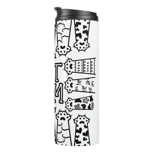 Zwarte en witte kattenmoeder met kattenpoten thermosbeker (Geroteerd rechts)