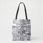 Zwarte en witte kattenmoeder met kattenpoten tote bag (Voorkant)
