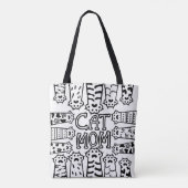 Zwarte en witte kattenmoeder met kattenpoten tote bag (Achterkant)