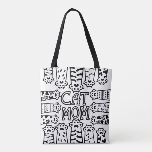 Zwarte en witte kattenmoeder met kattenpoten tote bag (Achterkant)