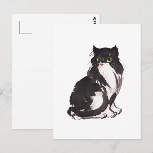 Zwarte en witte kattesuma briefkaart (Voorkant / Achterkant)