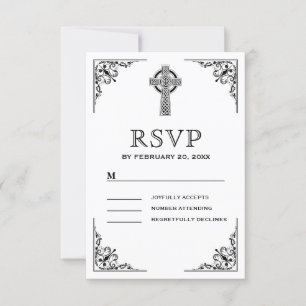 Zwarte en witte Keltische Kruisbruiloft RSVP Kaartje