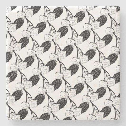 Zwarte en witte kersen stenen onderzetter (Voorkant)