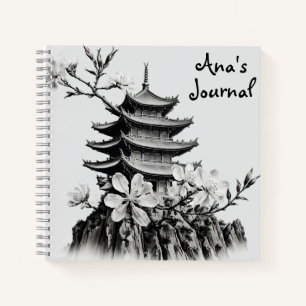 Zwarte en witte kersenbloesems Pagoda Journal Notitieboek