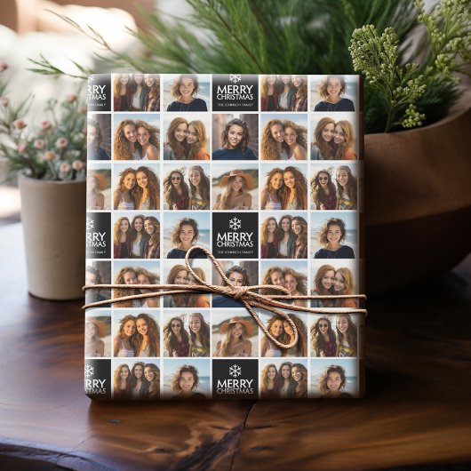 Zwarte en witte kerst 8 Foto Collage Cadeaupapier