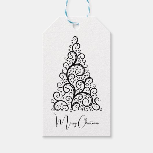 Zwarte en witte kerst cadeaulabel (Voorkant)