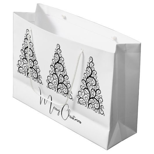 Zwarte en witte kerst groot cadeauzakje (Voorkant Gekanteld)