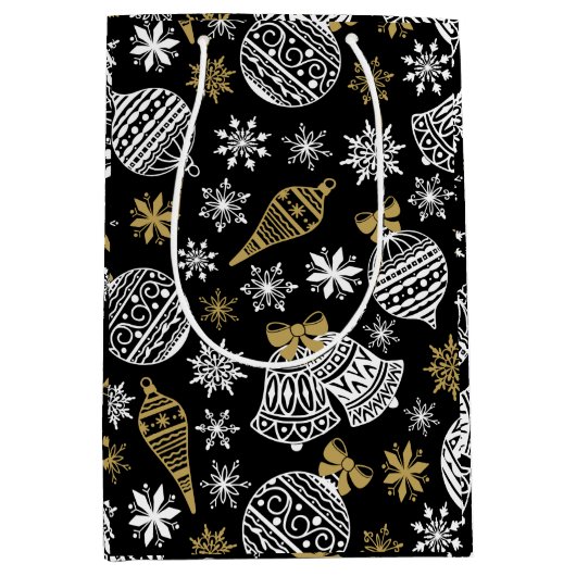 Zwarte en witte kerst medium cadeauzakje (Voorkant)