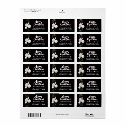 Zwarte en witte kerst met Baubles Etiket (Full Sheet)