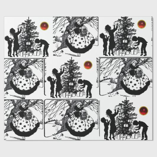 ZWARTE EN WITTE, kerst met edelstenen Cadeaupapier (Vlak)