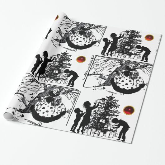 ZWARTE EN WITTE, kerst met edelstenen Cadeaupapier (Uitgerold)