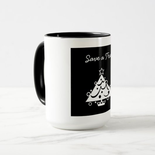 Zwarte en witte kerst sparen de boom mok (Voorkant links)
