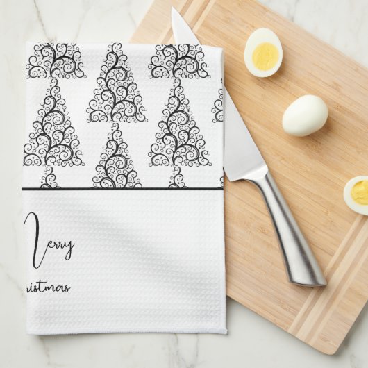 Zwarte en witte kerst theedoek (Quarter Fold)