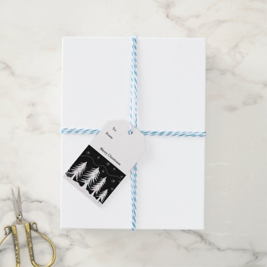Zwarte en witte kerstbomen cadeaulabel (Met Touw)