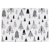 Zwarte en witte kerstbomen groot cadeauzakje (Voorkant)