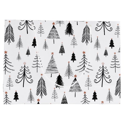 Zwarte en witte kerstbomen groot cadeauzakje (Achterkant)