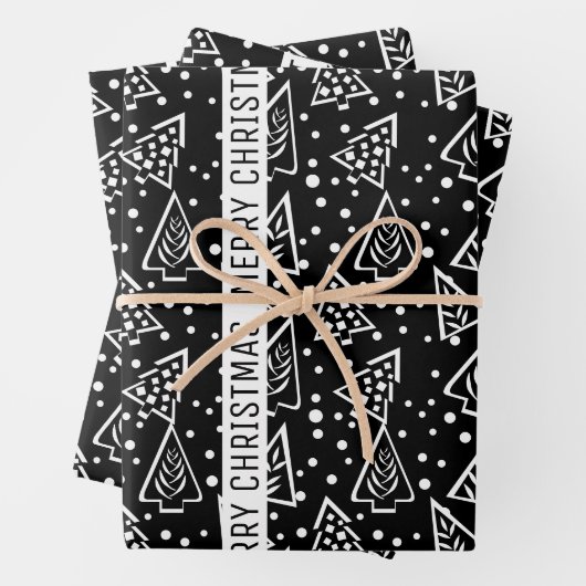 Zwarte en witte kerstbomen inpakpapier vel (In situ)