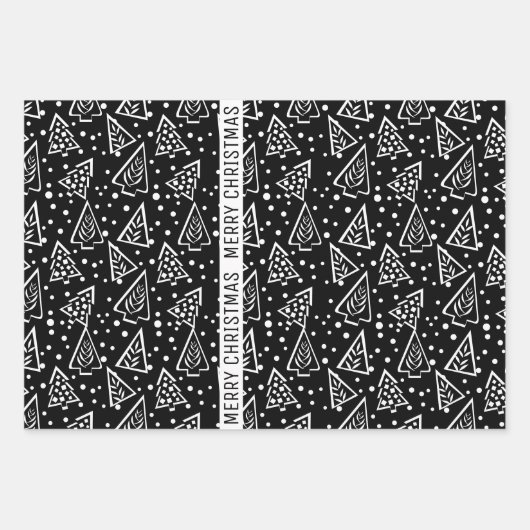Zwarte en witte kerstbomen inpakpapier vel (Voorkant)