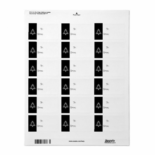 Zwarte en witte kerstbomen Labels met cadeautjes (Full Sheet)