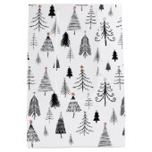 Zwarte en witte kerstbomen medium cadeauzakje (Achterkant)