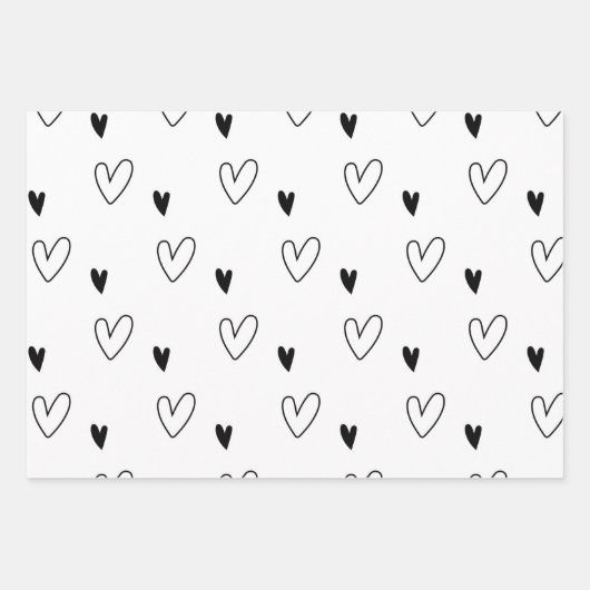 Zwarte en witte kerstbomen Snowflakes Harten Inpakpapier Vel (Voorkant 3)