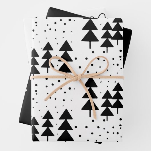 Zwarte en witte kerstbomen Snowflakes Harten Inpakpapier Vel (In situ)