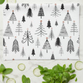 Zwarte en witte kerstbomen theedoek (Gevouwen)