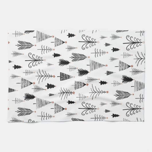 Zwarte en witte kerstbomen theedoek (Horizontaal)