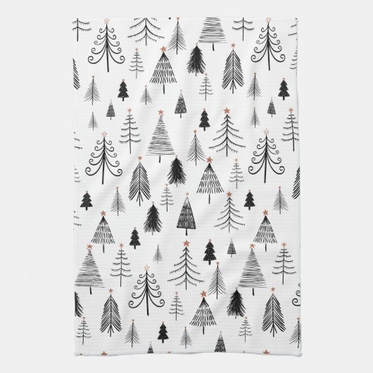 Zwarte en witte kerstbomen theedoek (Verticaal)