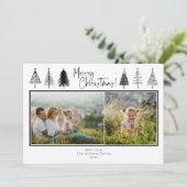 Zwarte en witte kerstbomen Twee foto's Feestdagenkaart (Staand voorkant)