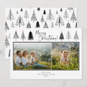 Zwarte en witte kerstbomen Twee foto's Feestdagenkaart