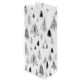 Zwarte en witte kerstbomen wijn cadeautas (Achterkant Gekanteld)