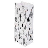 Zwarte en witte kerstbomen wijn cadeautas (Voorkant Gekanteld)