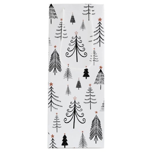 Zwarte en witte kerstbomen wijn cadeautas (Voorkant)