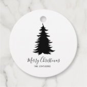 Zwarte en witte kerstboom bedankjes labels (Voorkant)