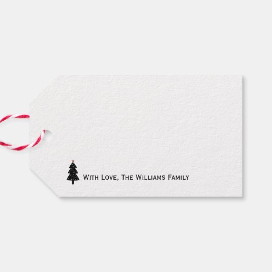 Zwarte en witte kerstboom cadeaulabel (Achterkant Horizontaal)