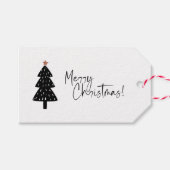 Zwarte en witte kerstboom cadeaulabel (Voorkant (Horizontaal))