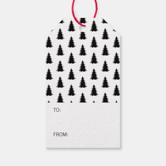 Zwarte en witte kerstboom cadeaulabel (Achterkant)