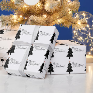 Zwarte en witte kerstboom cadeaupapier