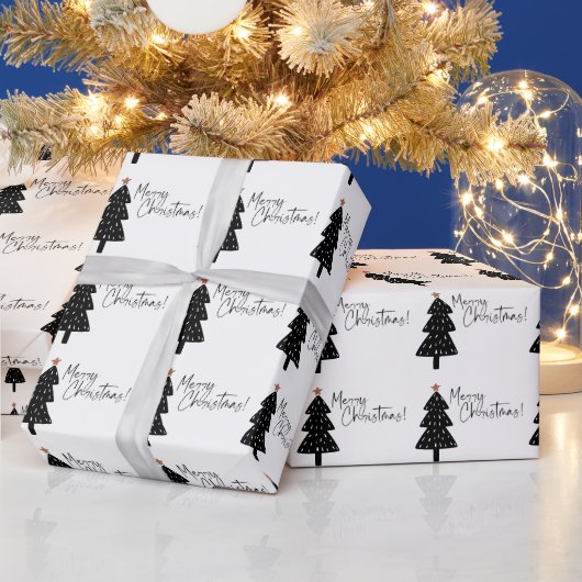 Zwarte en witte kerstboom cadeaupapier (Feestdagen)