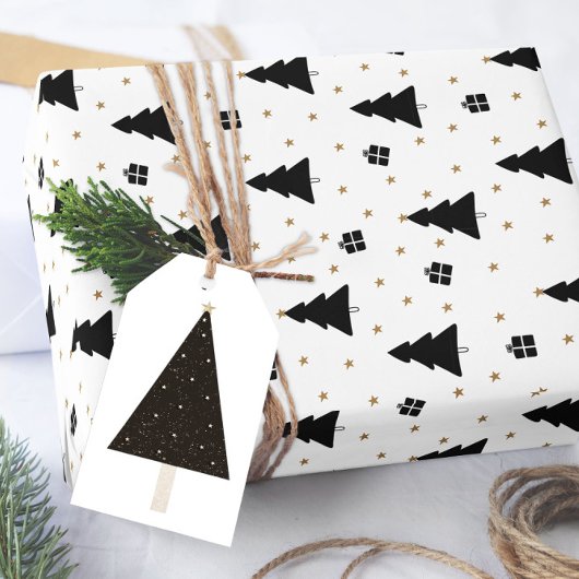 Zwarte en witte kerstboom cadeaupapier