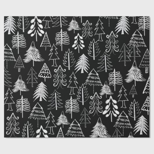Zwarte en witte kerstboom cadeaupapier (Vlak)