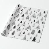 Zwarte en witte kerstboom cadeaupapier (Uitgerold)