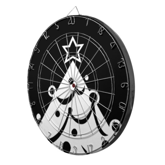 Zwarte en witte kerstboom dartbord (Voorkant Rechts)
