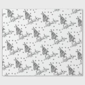 Zwarte en witte kerstboom en sterren cadeaupapier (Vlak)