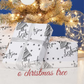 Zwarte en witte kerstboom en sterren cadeaupapier