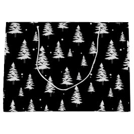 Zwarte en witte kerstboom groot cadeauzakje