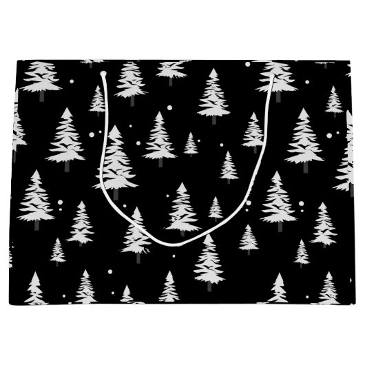 Zwarte en witte kerstboom groot cadeauzakje (Voorkant)